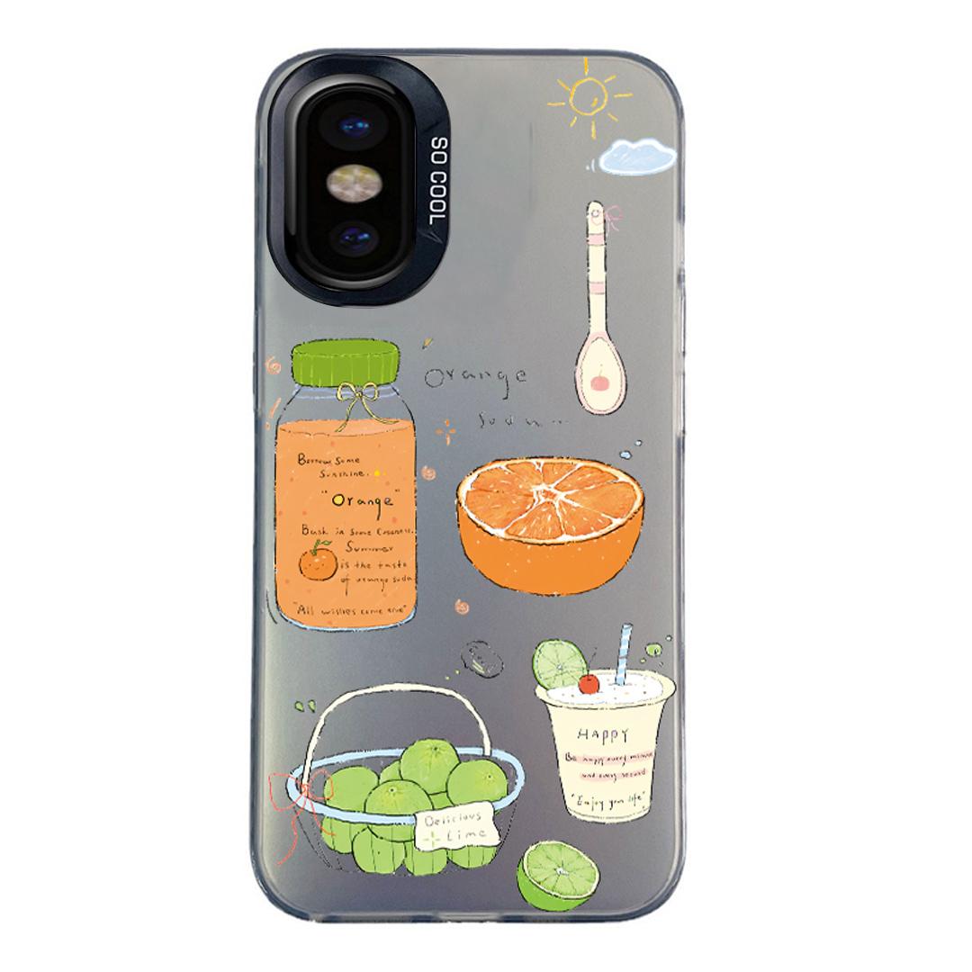 For iPhone X / XS Colorful Silver Pattern PC Hybrid TPU Phone Case - Black Fruit Tea - EDA009668627C