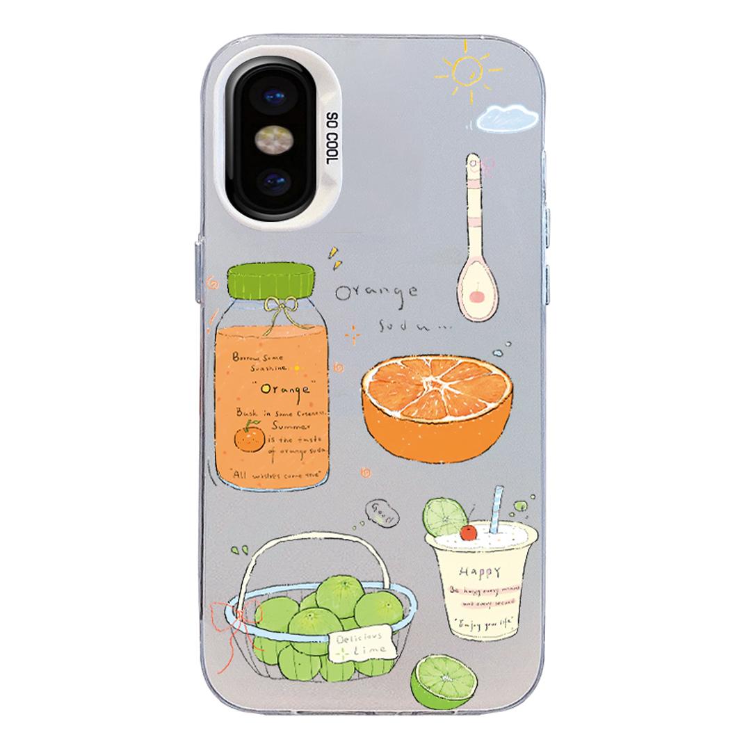 For iPhone X / XS Colorful Silver Pattern PC Hybrid TPU Phone Case - White Fruit Tea - EDA009668627D