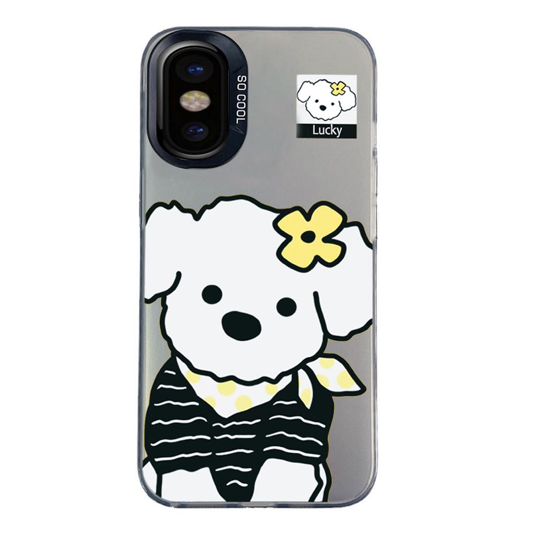 For iPhone X / XS Colorful Silver Pattern PC Hybrid TPU Phone Case - Black Puppy - EDA009668627G
