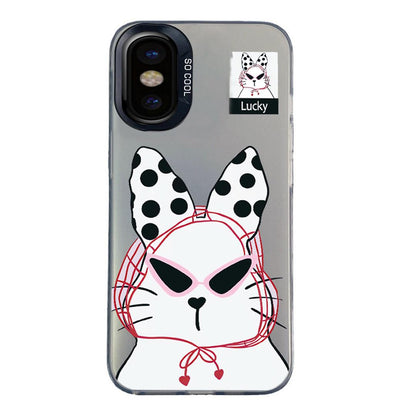 For iPhone X / XS Colorful Silver Pattern PC Hybrid TPU Phone Case - Black Lucky Cat - EDA009668627I