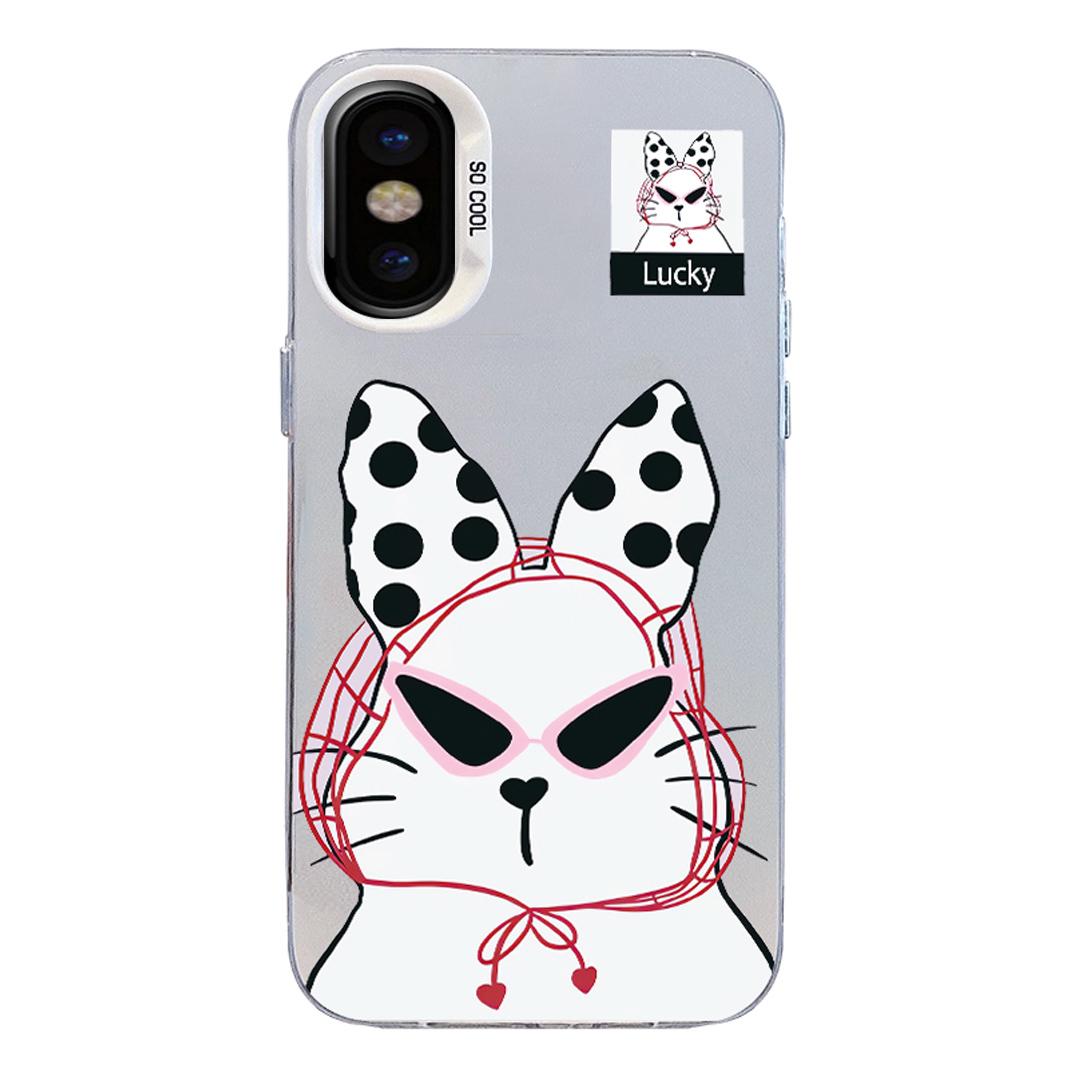 For iPhone X / XS Colorful Silver Pattern PC Hybrid TPU Phone Case - White Lucky Cat - EDA009668627J