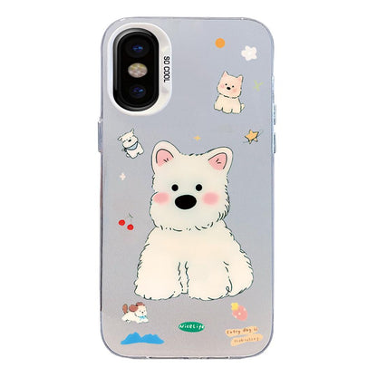 For iPhone X / XS Colorful Silver Pattern PC Hybrid TPU Phone Case - Cute White Dog - EDA009668627L