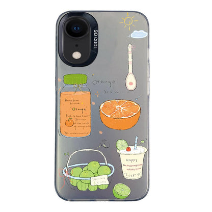 For iPhone XR Colorful Silver Pattern PC Hybrid TPU Phone Case - Black Fruit Tea - EDA009668628C