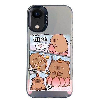 For iPhone XR Colorful Silver Pattern PC Hybrid TPU Phone Case - Black Pufferfish - EDA009668628E