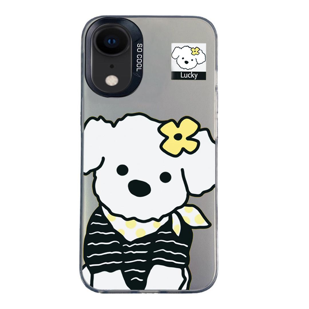 For iPhone XR Colorful Silver Pattern PC Hybrid TPU Phone Case - Black Puppy - EDA009668628G