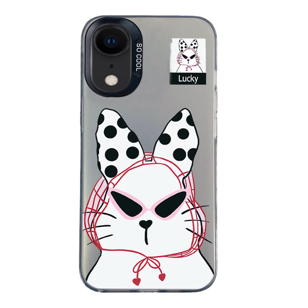 For iPhone XR Colorful Silver Pattern PC Hybrid TPU Phone Case - Black Lucky Cat - EDA009668628I