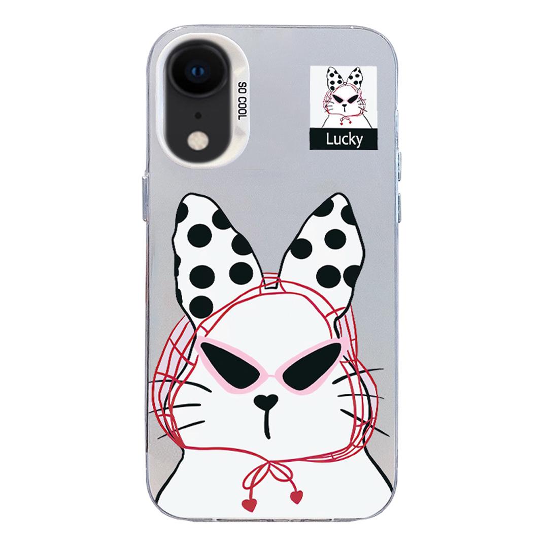 For iPhone XR Colorful Silver Pattern PC Hybrid TPU Phone Case - White Lucky Cat - EDA009668628J