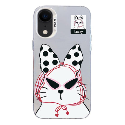 For iPhone XR Colorful Silver Pattern PC Hybrid TPU Phone Case - White Lucky Cat - EDA009668628J