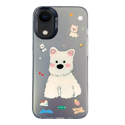 For iPhone XR Colorful Silver Pattern PC Hybrid TPU Phone Case - Cute Black Dog - EDA009668628K