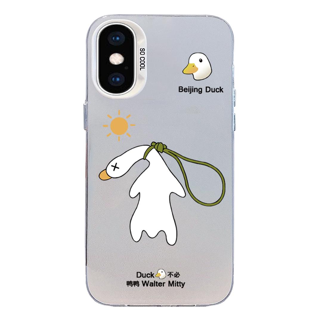 For iPhone XS Max Colorful Silver Pattern PC Hybrid TPU Phone Case - White Duck - EDA009668629B