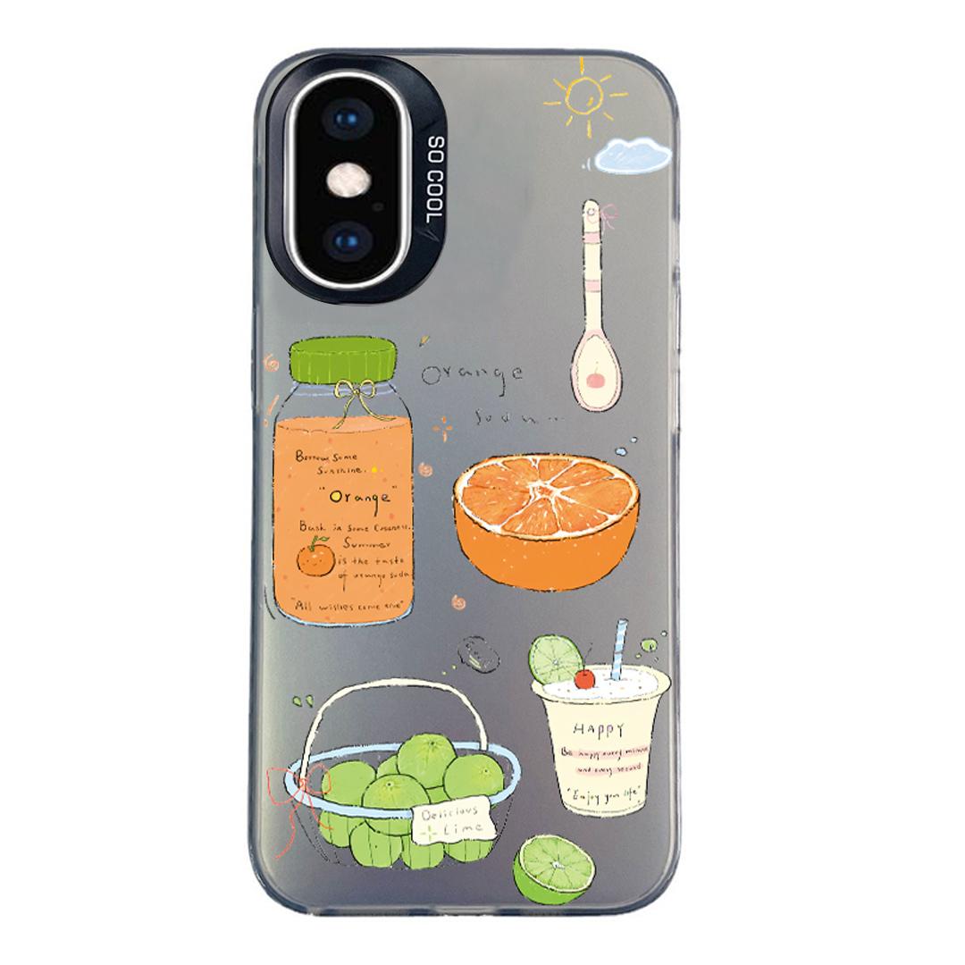 For iPhone XS Max Colorful Silver Pattern PC Hybrid TPU Phone Case - Black Fruit Tea - EDA009668629C