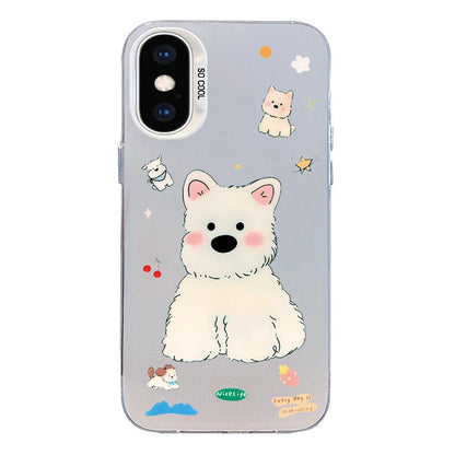 For iPhone XS Max Colorful Silver Pattern PC Hybrid TPU Phone Case - Cute White Dog - EDA009668629L