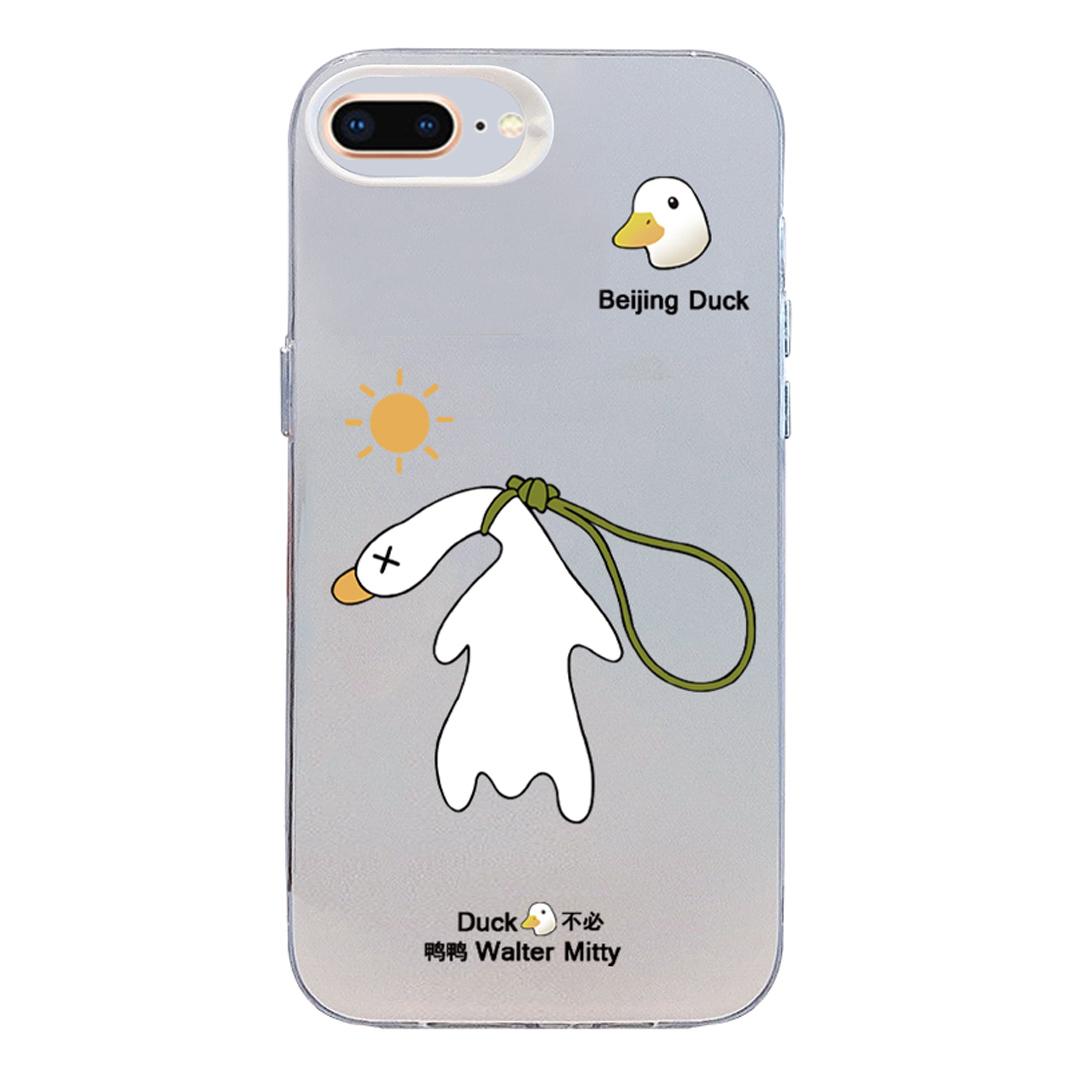 For iPhone 8 Plus / 7 Plus Colorful Silver Pattern PC Hybrid TPU Phone Case - White Duck - EDA009668630B