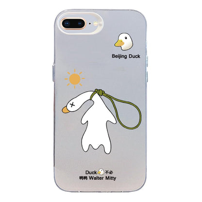 For iPhone 8 Plus / 7 Plus Colorful Silver Pattern PC Hybrid TPU Phone Case - White Duck - EDA009668630B