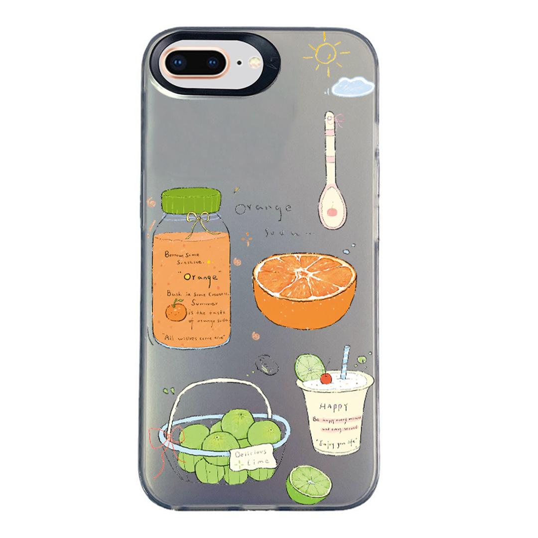 For iPhone 8 Plus / 7 Plus Colorful Silver Pattern PC Hybrid TPU Phone Case - Black Fruit Tea - EDA009668630C
