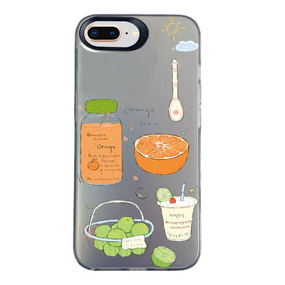 For iPhone 8 Plus / 7 Plus Colorful Silver Pattern PC Hybrid TPU Phone Case - Black Fruit Tea - EDA009668630C