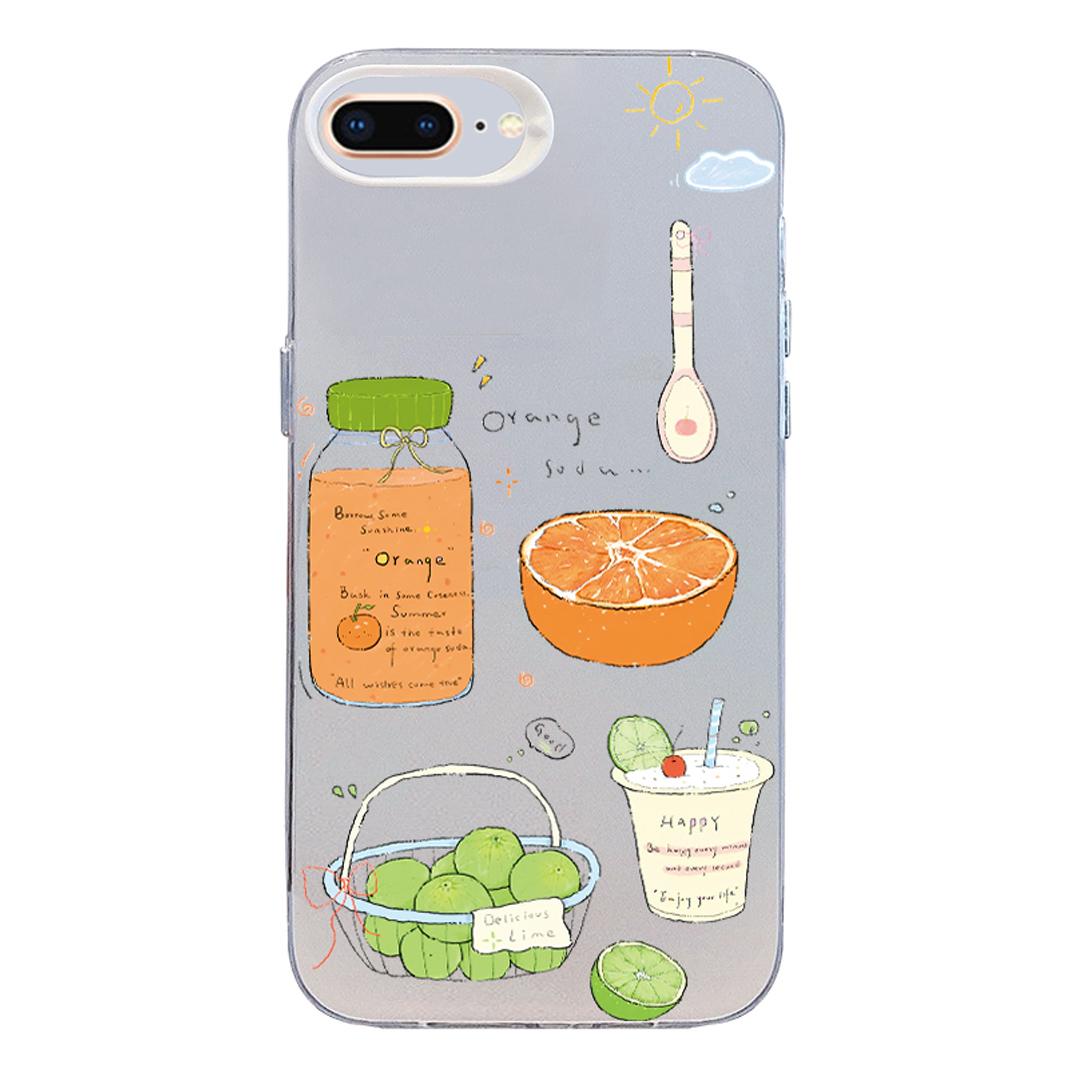 For iPhone 8 Plus / 7 Plus Colorful Silver Pattern PC Hybrid TPU Phone Case - White Fruit Tea - EDA009668630D