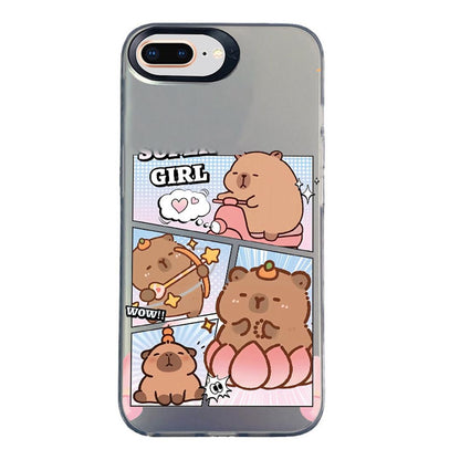 For iPhone 8 Plus / 7 Plus Colorful Silver Pattern PC Hybrid TPU Phone Case - Black Pufferfish - EDA009668630E
