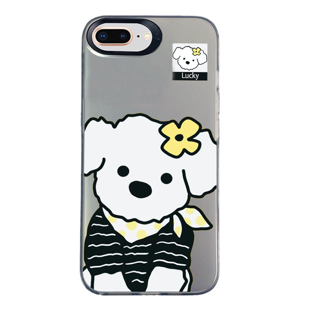 For iPhone 8 Plus / 7 Plus Colorful Silver Pattern PC Hybrid TPU Phone Case - Black Puppy - EDA009668630G