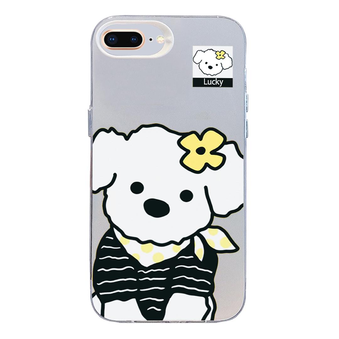 For iPhone 8 Plus / 7 Plus Colorful Silver Pattern PC Hybrid TPU Phone Case - White Puppy - EDA009668630H
