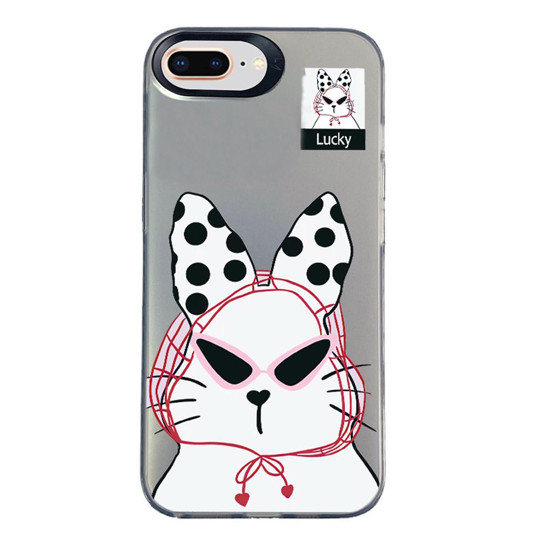 For iPhone 8 Plus / 7 Plus Colorful Silver Pattern PC Hybrid TPU Phone Case - Black Lucky Cat - EDA009668630I