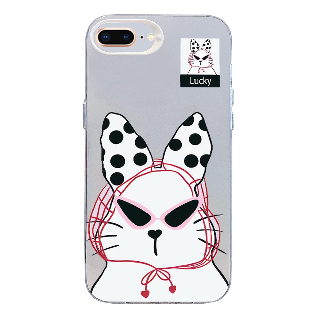 For iPhone 8 Plus / 7 Plus Colorful Silver Pattern PC Hybrid TPU Phone Case - White Lucky Cat - EDA009668630J