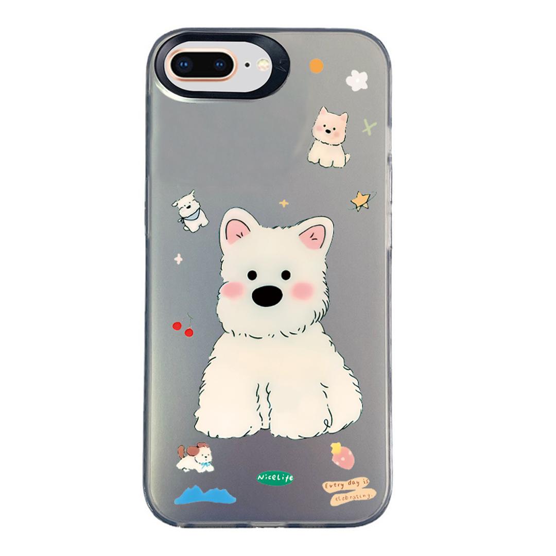 For iPhone 8 Plus / 7 Plus Colorful Silver Pattern PC Hybrid TPU Phone Case - Cute Black Dog - EDA009668630K