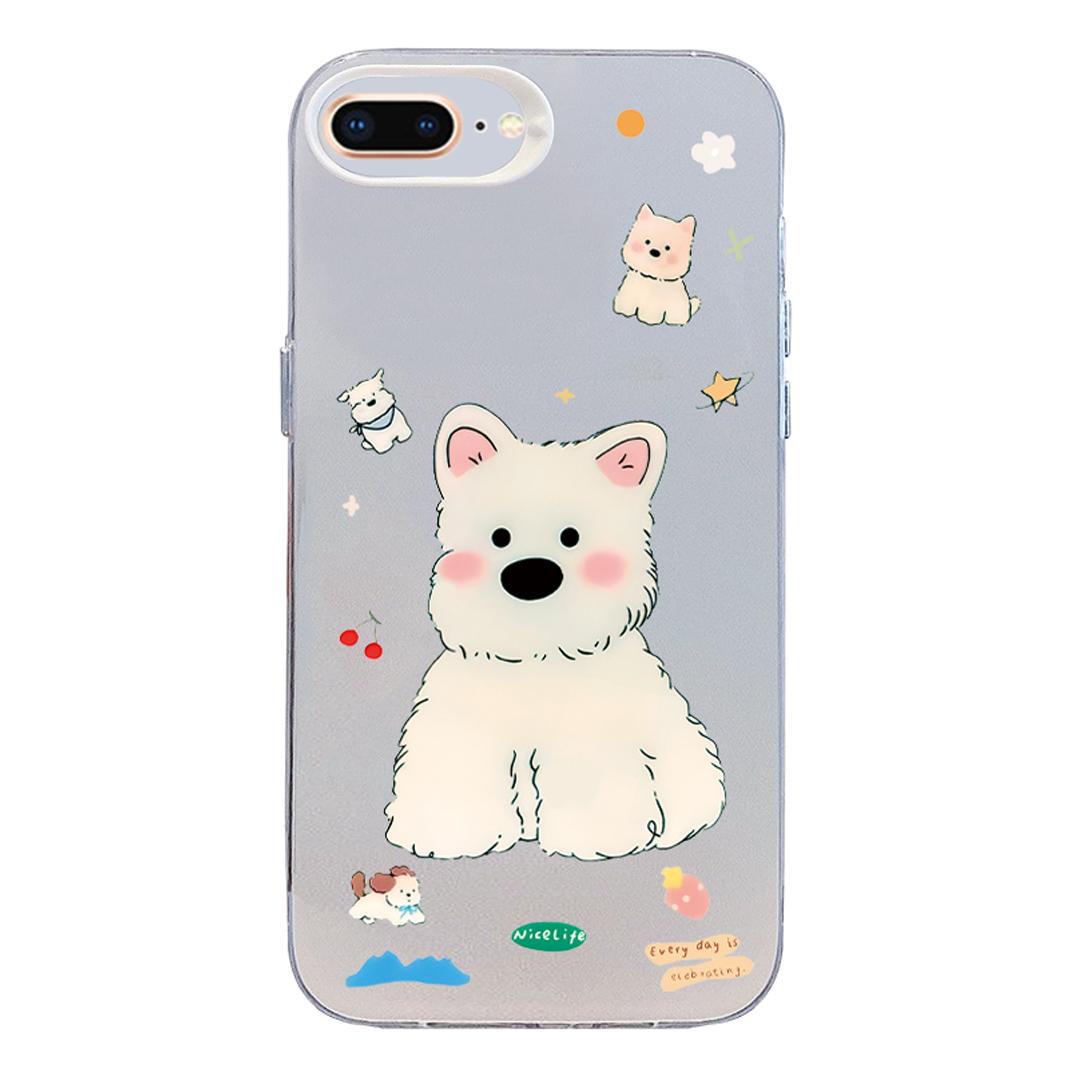 For iPhone 8 Plus / 7 Plus Colorful Silver Pattern PC Hybrid TPU Phone Case - Cute White Dog - EDA009668630L