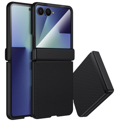 For Galaxy Z Flip7 5G Triangle Texture Film Integrated PU Vegan Leather Phone Case - Black - EDA009669901A