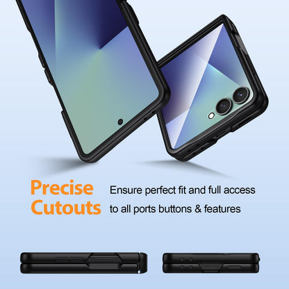 For Galaxy Z Flip7 5G Triangle Texture Film Integrated PU Vegan Leather Phone Case - Black - EDA009669901A