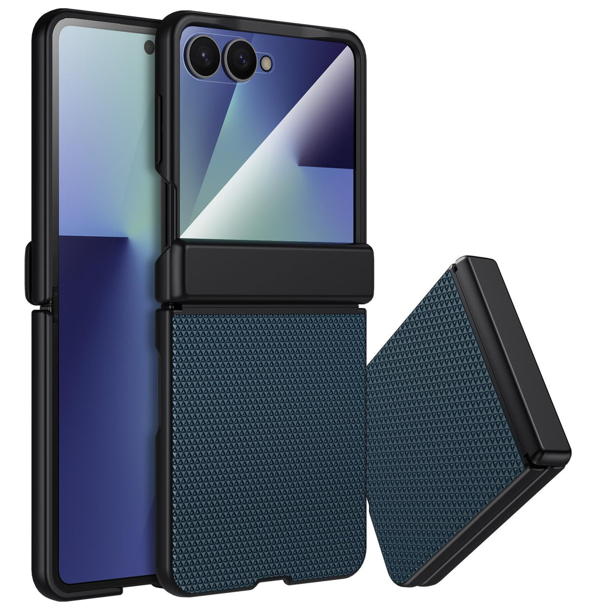 For Galaxy Z Flip7 5G Triangle Texture Film Integrated PU Vegan Leather Phone Case - Blue - EDA009669901B