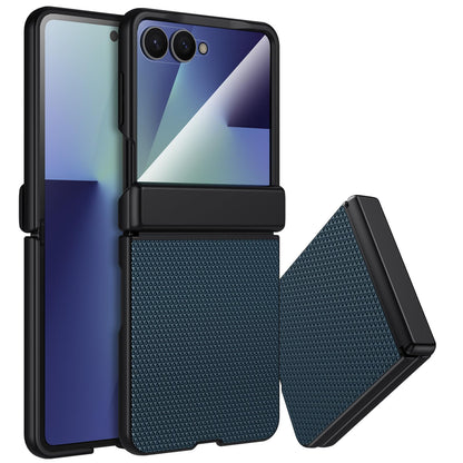 For Galaxy Z Flip7 5G Triangle Texture Film Integrated PU Vegan Leather Phone Case - Blue - EDA009669901B