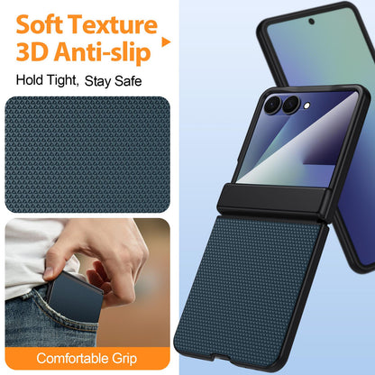 For Galaxy Z Flip7 5G Triangle Texture Film Integrated PU Vegan Leather Phone Case - Blue - EDA009669901B