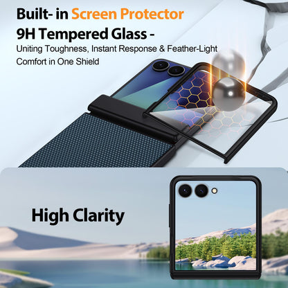 For Galaxy Z Flip7 5G Triangle Texture Film Integrated PU Vegan Leather Phone Case - Blue - EDA009669901B