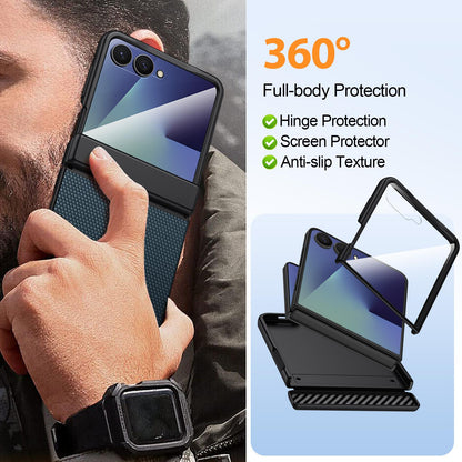 For Galaxy Z Flip7 5G Triangle Texture Film Integrated PU Vegan Leather Phone Case - Blue - EDA009669901B