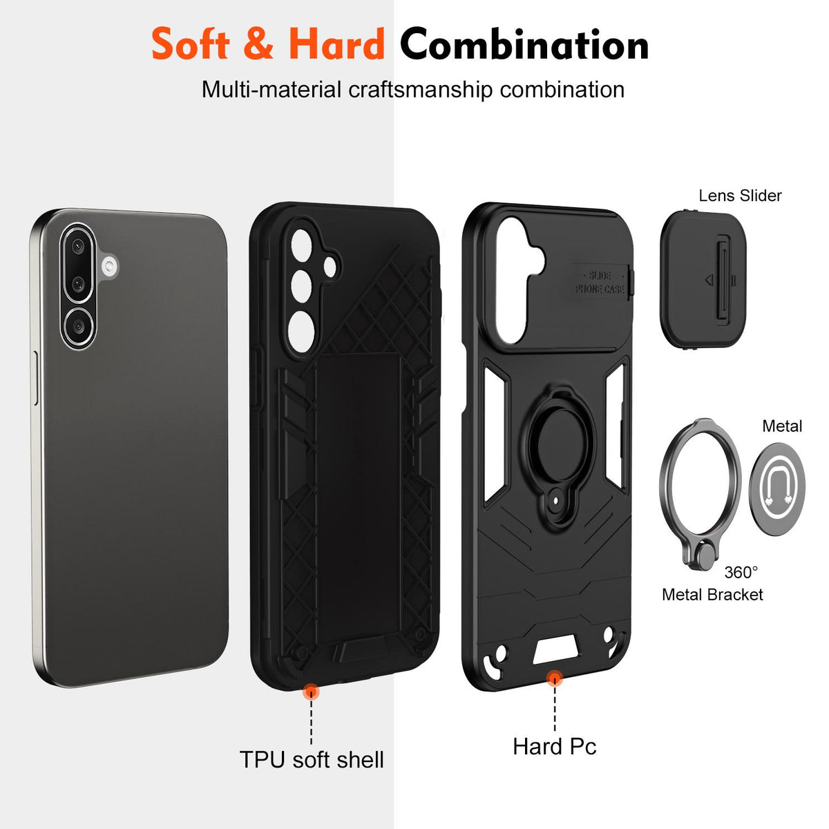 For Galaxy A27 5G Camshield Ring Holder Phone Case - Black - EDA009670601B