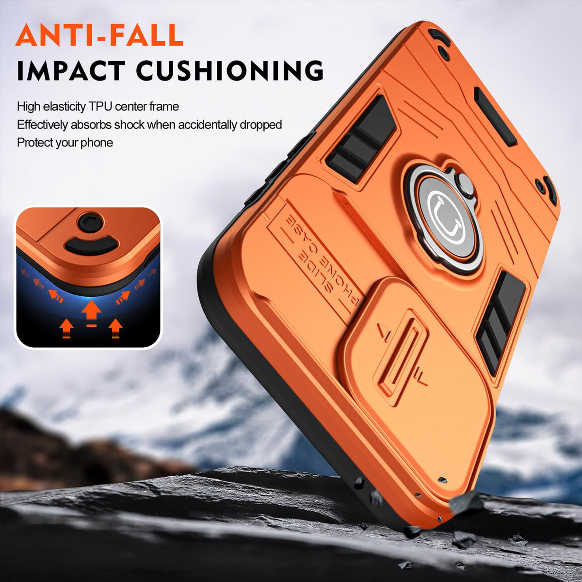 For Galaxy A27 5G Camshield Ring Holder Phone Case - Orange - EDA009670601D