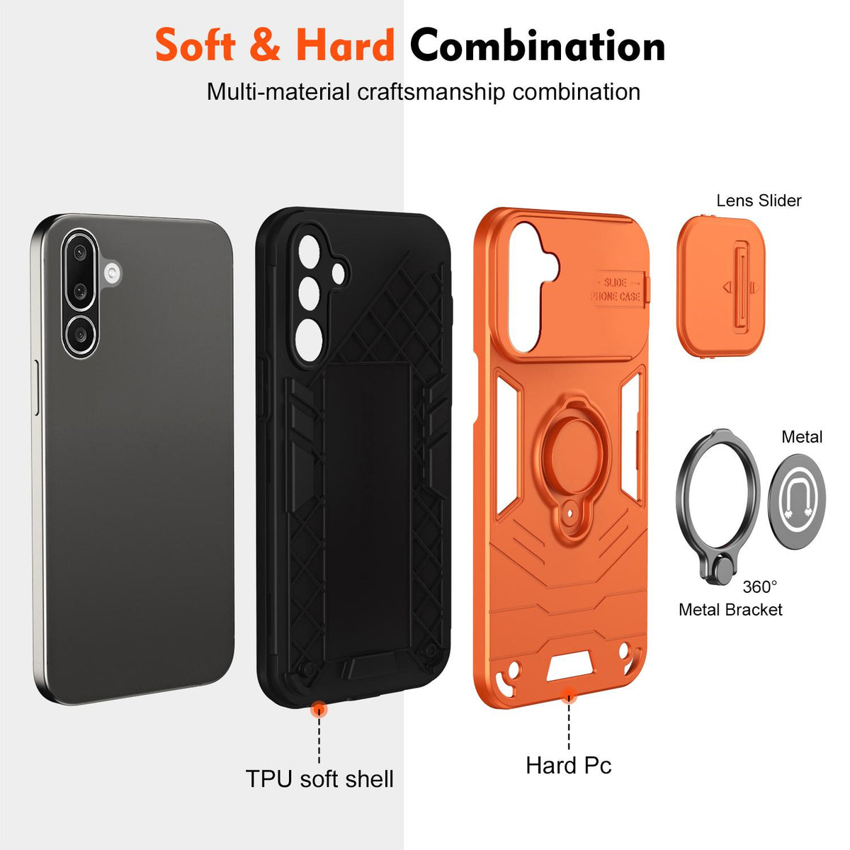 For Galaxy A27 5G Camshield Ring Holder Phone Case - Orange - EDA009670601D