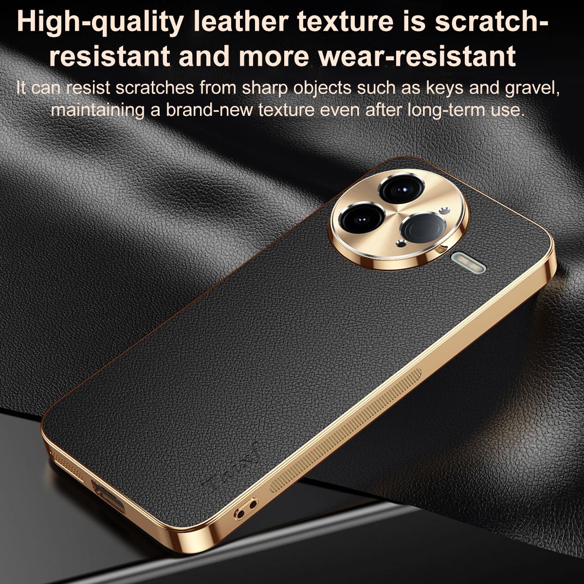 For Redmi K80 Pro Electroplated Frame Litchi Texture PC + TPU Vegan Leather Phone Case - Black - EDA009670705A