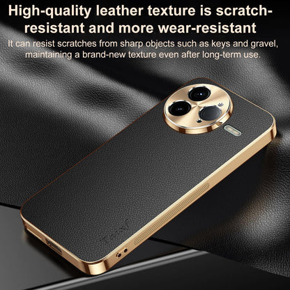 For Redmi K80 Pro Electroplated Frame Litchi Texture PC + TPU Vegan Leather Phone Case - Black - EDA009670705A
