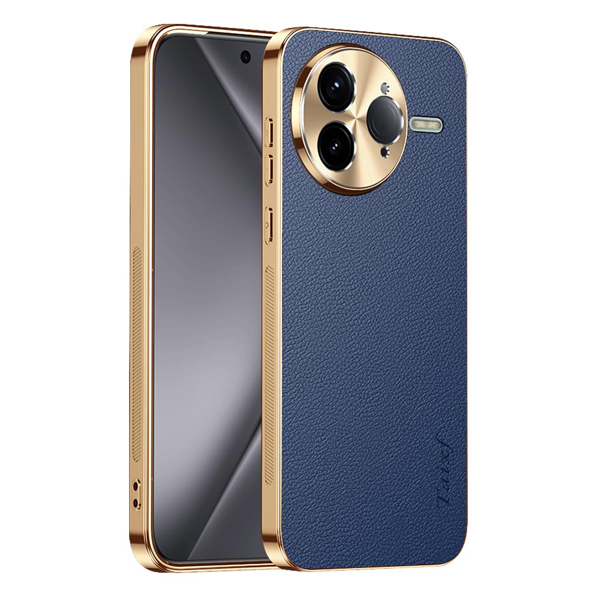 For Redmi K80 Pro Electroplated Frame Litchi Texture PC + TPU Vegan Leather Phone Case - Blue - EDA009670705C