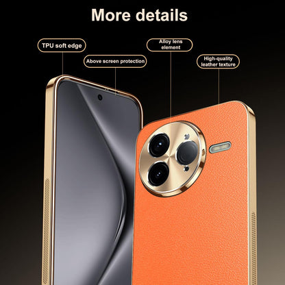 For Redmi K80 Pro Electroplated Frame Litchi Texture PC + TPU Vegan Leather Phone Case - Red - EDA009670705D