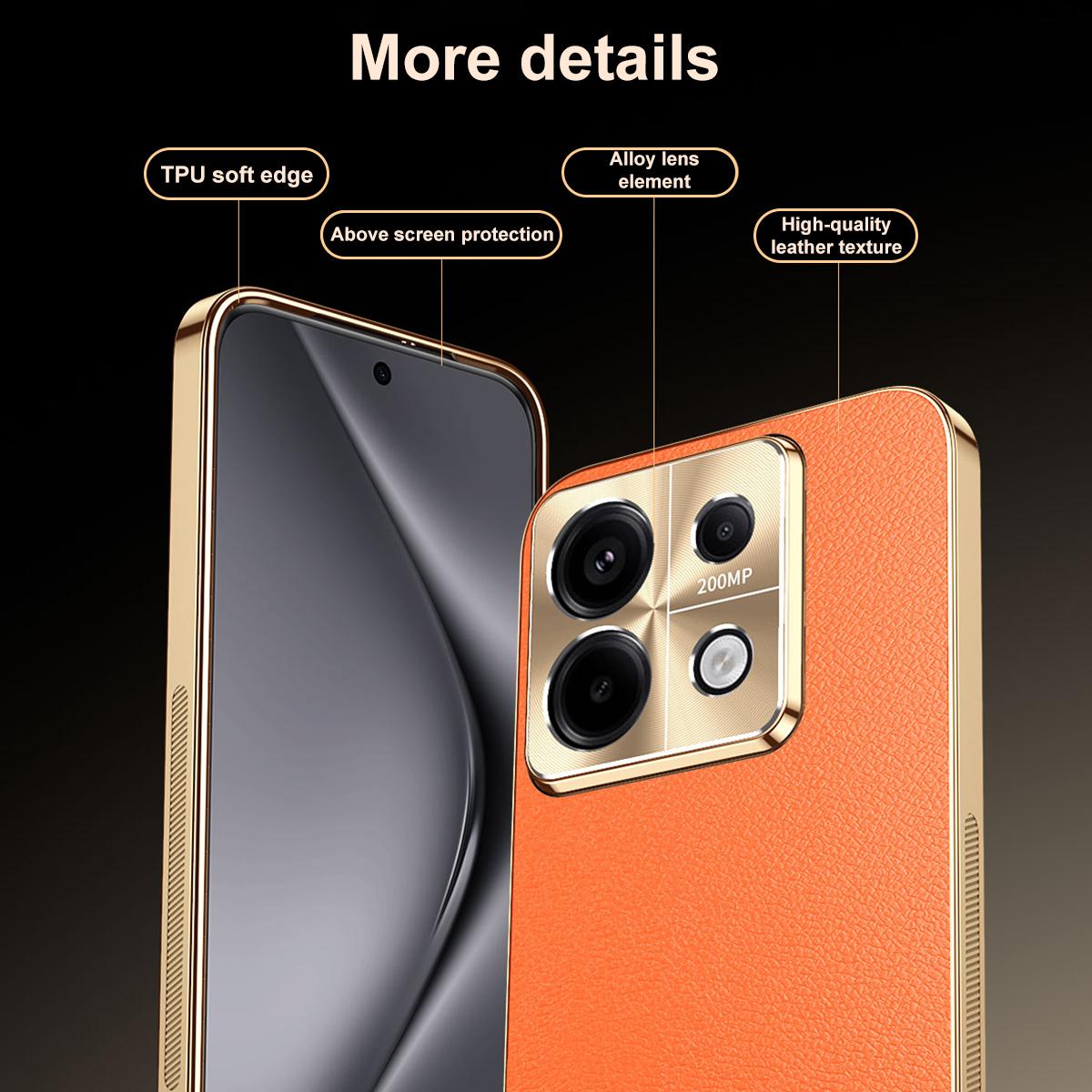 For Redmi Note 13 Electroplated Frame Litchi Texture PC + TPU Vegan Leather Phone Case - Blue - EDA009670710C