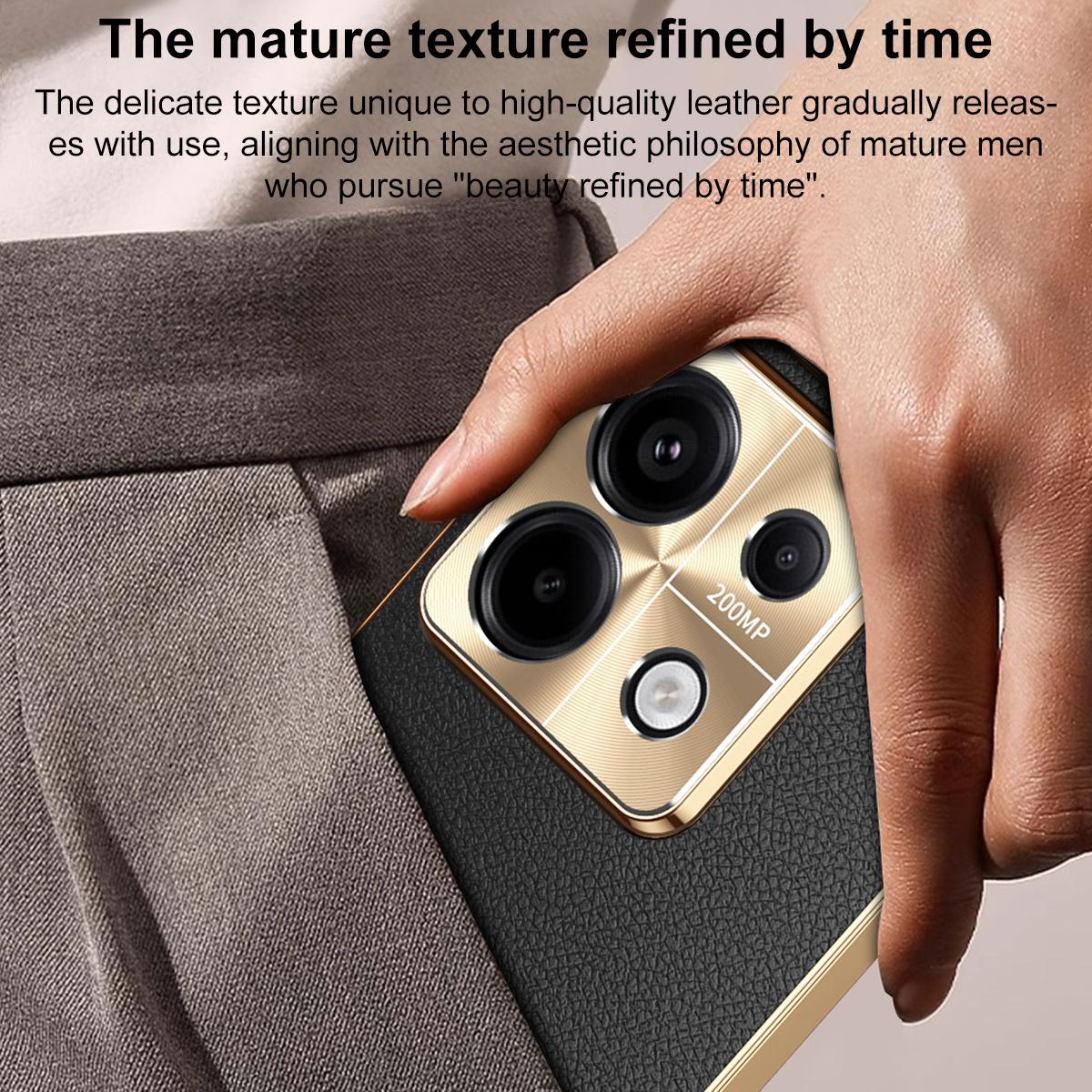 For Redmi Note 13 Electroplated Frame Litchi Texture PC + TPU Vegan Leather Phone Case - Blue - EDA009670710C