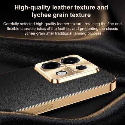 For Redmi Note 13 Electroplated Frame Litchi Texture PC + TPU Vegan Leather Phone Case - Red - EDA009670710D