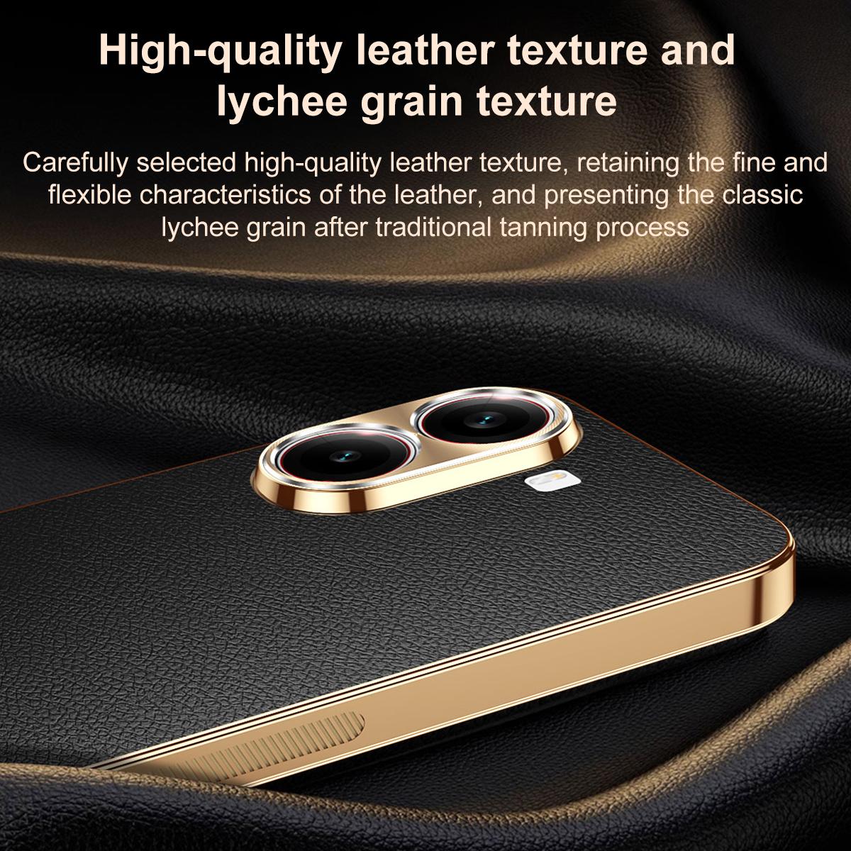 For Redmi Turbo 4 Electroplated Frame Litchi Texture PC + TPU Vegan Leather Phone Case - Orange - EDA009670714B