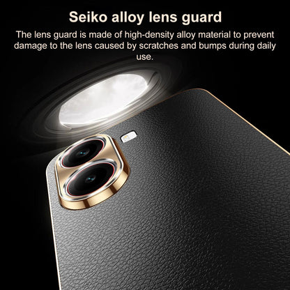 For Redmi Turbo 4 Electroplated Frame Litchi Texture PC + TPU Vegan Leather Phone Case - Blue - EDA009670714C