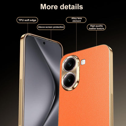 For Redmi Turbo 4 Electroplated Frame Litchi Texture PC + TPU Vegan Leather Phone Case - Blue - EDA009670714C