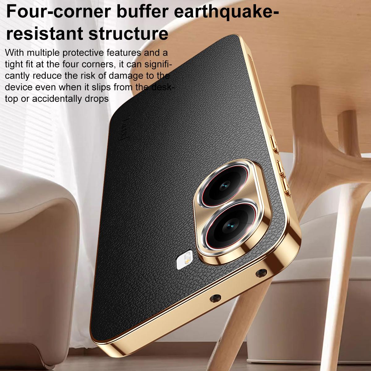 For Redmi Turbo 4 Electroplated Frame Litchi Texture PC + TPU Vegan Leather Phone Case - Blue - EDA009670714C