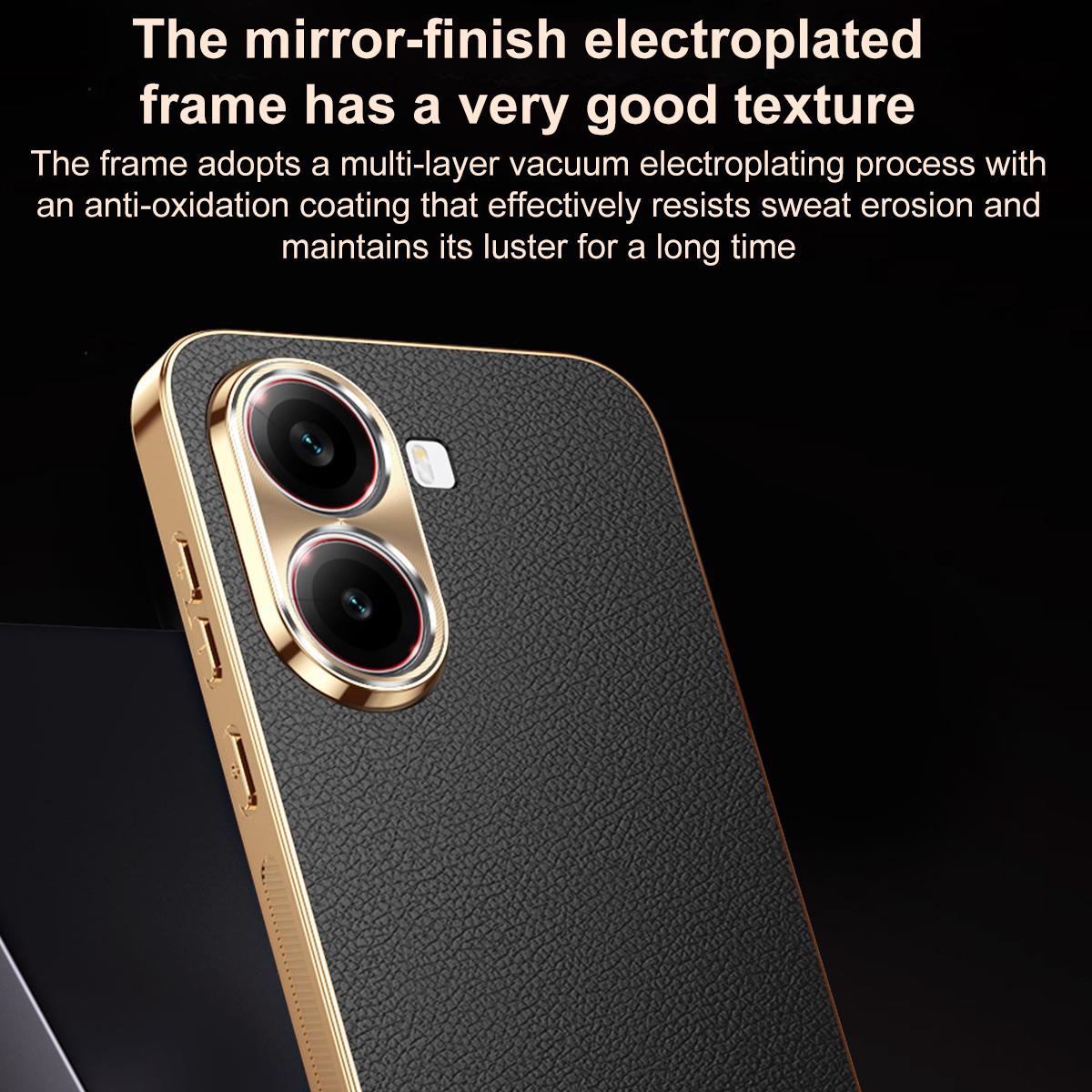 For Redmi Turbo 4 Electroplated Frame Litchi Texture PC + TPU Vegan Leather Phone Case - Red - EDA009670714D